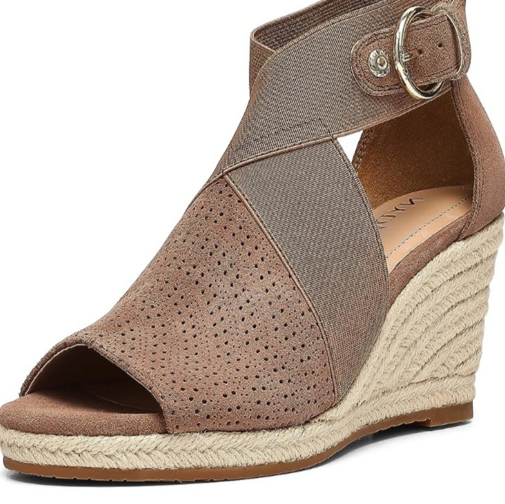 Nydj New Charisma Espadrille Wedge Sandal Shoe Size 9.5 Brown Tan